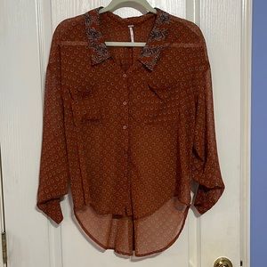 Free People sheer printed collared blouse